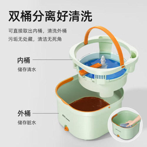 美添樂淨汙分離嬾人拖把免手洗家用拖地神器平板旋轉拖把桶一套