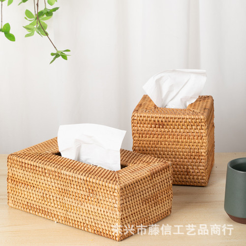 越南藤編紙巾盒抽紙盒刷白色秋藤竹編創意紙巾盒