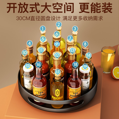 可旋轉廚房調料收納盤 碳鋼合金圓形調味品多功能置物架套裝