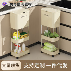 雙開垃圾桶家用高級感廚房用免彎腰可移動帶蓋夾縫垃圾桶乾濕分離