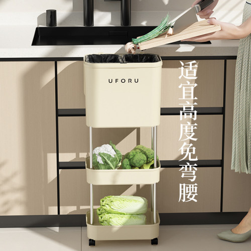雙開垃圾桶家用高級感廚房用免彎腰可移動帶蓋夾縫垃圾桶乾濕分離