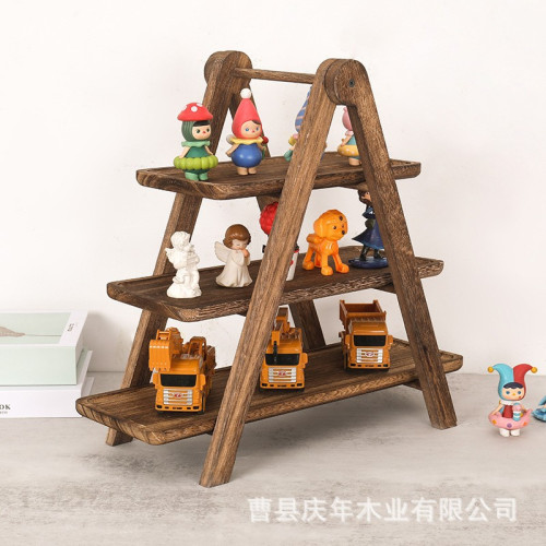 木製三層置物托盤紙杯蛋糕架餐廳分層服務托盤樂高玩具陳列架