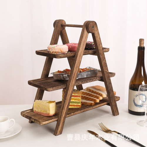 木製三層置物托盤紙杯蛋糕架餐廳分層服務托盤樂高玩具陳列架