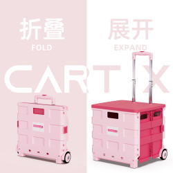 可攜式買菜車小拉車手推拉桿塑膠折疊超市購物車戶外露營