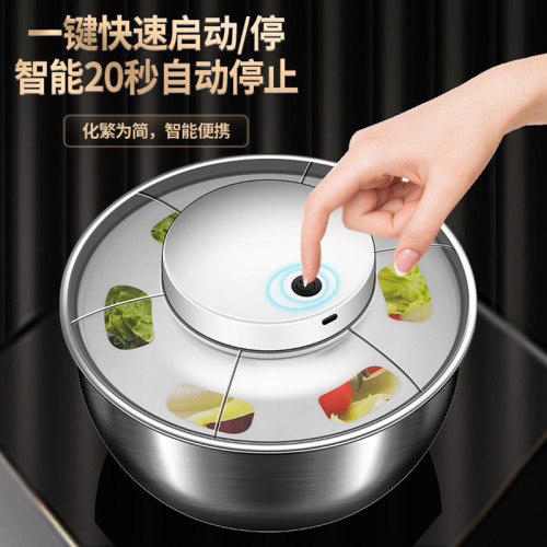 不鏽鋼蔬菜沙拉脫水器手搖式甩乾機電動果蔬瀝水籃廚房家用洗菜盆