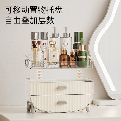 桌面化妝品收納盒防塵翻蓋化妝品抽屜式梳妝台香水置物架子