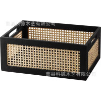 日式手工復古竹編收納筐桌面家用提籃車用露營黑胡桃木雜物儲物筐