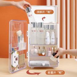 輕奢化妝品收納盒透明大容量護膚品收納櫃家用防塵塑膠口紅置物架