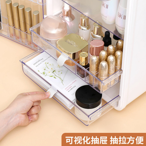 輕奢化妝品收納盒透明大容量護膚品收納櫃家用防塵塑膠口紅置物架