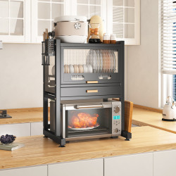 廚房微波爐置物架 台面家用烤箱架子 帶防塵碗碟瀝水架刀架收納櫃