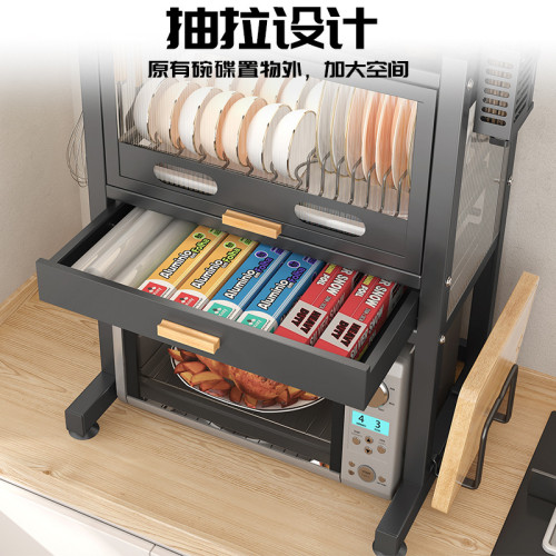 廚房微波爐置物架 台面家用烤箱架子 帶防塵碗碟瀝水架刀架收納櫃 廚房微波爐置物架 台面家用烤箱架子 帶防塵碗碟瀝水架刀架收納櫃