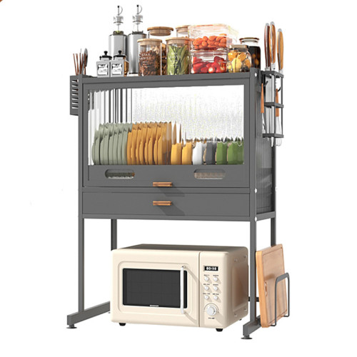 廚房微波爐置物架 台面家用烤箱架子 帶防塵碗碟瀝水架刀架收納櫃 廚房微波爐置物架 台面家用烤箱架子 帶防塵碗碟瀝水架刀架收納櫃