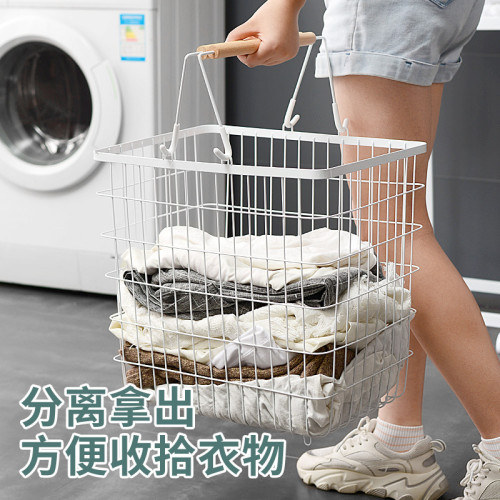 鐵藝北歐風髒衣籃家用洗衣分類髒衣簍衣服收納筐萬向輪推車收納籃