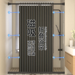 折曡浴簾 衛生間隔斷簾免打孔防水仿亞麻浴室簾子乾溼分離