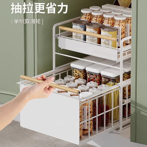 廚房下水槽置物架可抽拉多功能水池收納架雙抽廚櫃拉籃分層架雙層