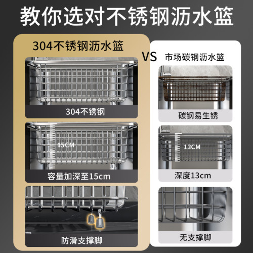 瀝水籃洗菜盆304不鏽鋼廚房水槽瀝水架碗碟盤濾水置物架