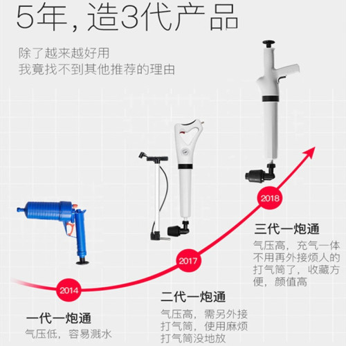 通馬桶疏通坐便器家用厠所浴缸下水管道高壓一砲通吸3代氣弓槍賽