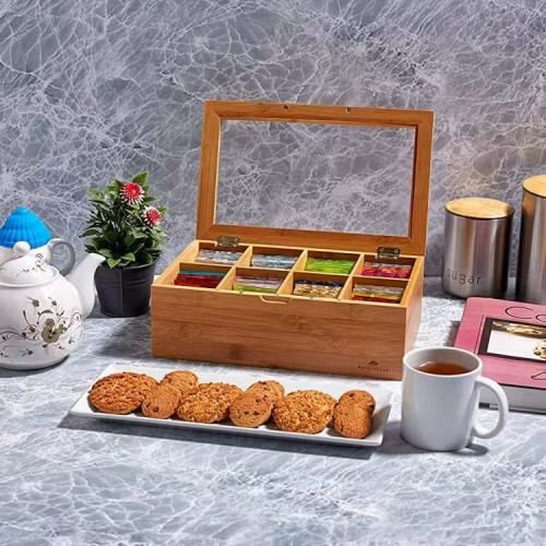 木質帶蓋透明茶包禮品盒禮品盒辦公室桌面翻蓋式咖啡包收納展示盒