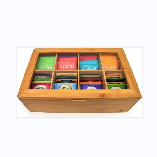 木質帶蓋透明茶包禮品盒禮品盒辦公室桌面翻蓋式咖啡包收納展示盒