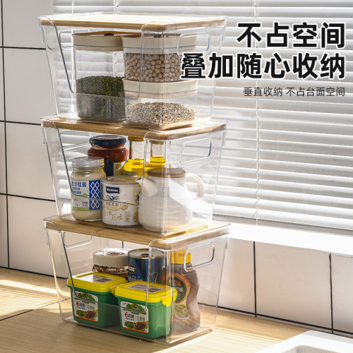 透明廚房收納盒帶蓋大容量桌上襍物收納桌面調料襍物置物架