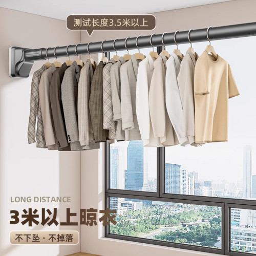 免打孔伸縮晾衣桿窗簾桿陽台固定式晾衣架衣櫃衛生間撐桿牆上掛桿