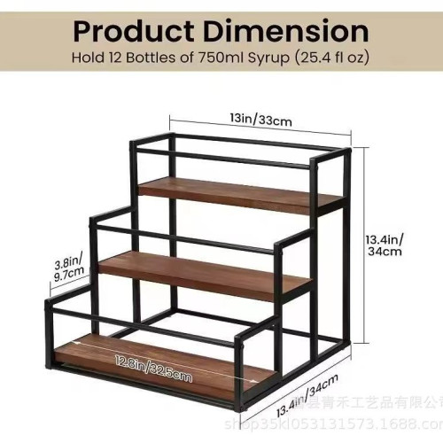 鐵藝結合多層紅酒展示架木質廚房香料置物架多用途階梯式整理架