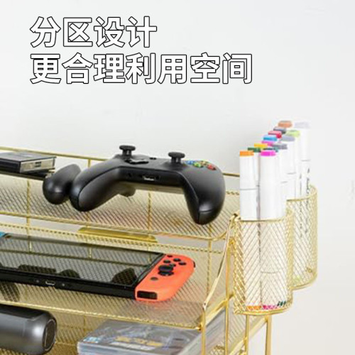 文件收納架多層金色免打孔碳鋼多功能辦公用品抽拉桌面置物架