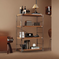 日式鋼木置物架書架落地多層客廳陽台儲物架廚房微波爐收納收納