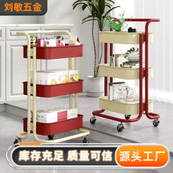 拼色小推車置物架多層扶手收納架廚房宿舍零食儲物架家用推車