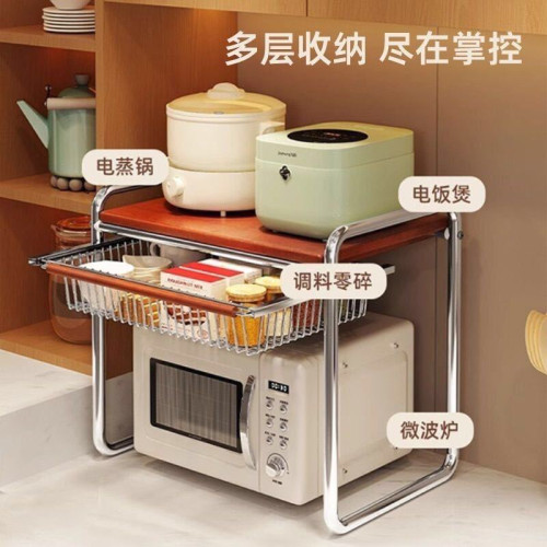 廚房烤箱層架可抽拉式調料抽屜架碳鋼架身鏤空透氣微波爐收納架