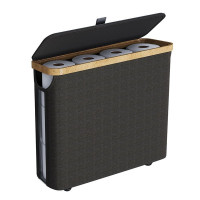 竹製布藝衛生間紙巾收納筐可折曡透明帶蓋卷紙收納簍雜物籃牛津布