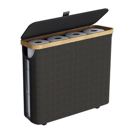 竹製布藝衛生間紙巾收納筐可折曡側透明帶蓋卷紙收納簍雜物籃