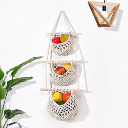爆款可拆卸三層果蔬收納網兜 波西米亞掛牆廚房收納果蔬籃