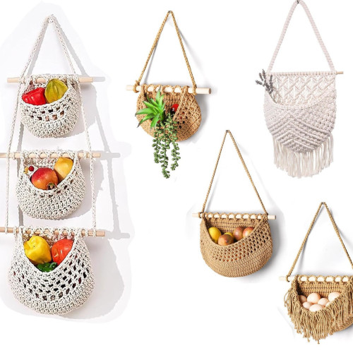 爆款可拆卸三層果蔬收納網兜 波西米亞掛牆廚房收納果蔬籃 爆款可拆卸三層果蔬收納網兜 波西米亞掛牆廚房收納果蔬籃