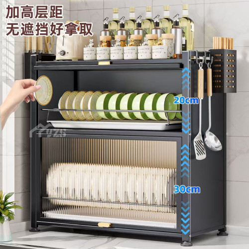 廚房碗櫃收納盒防塵放碗架台面碗碟收納架家用雙層碗筷碗盤瀝水架