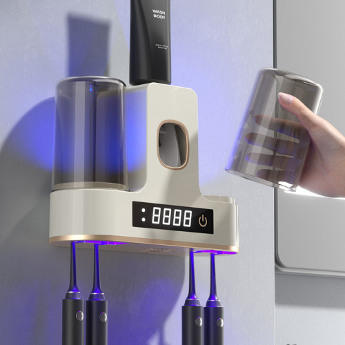 智能牙刷消毒器紫外線殺菌免打孔刷牙杯置物架烘乾