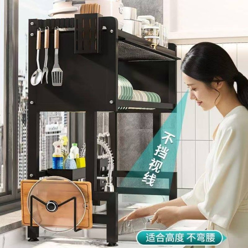 廚房水槽置物架台面碗碟水池碗櫃多功能防塵帶櫃門碗盤收納瀝水架