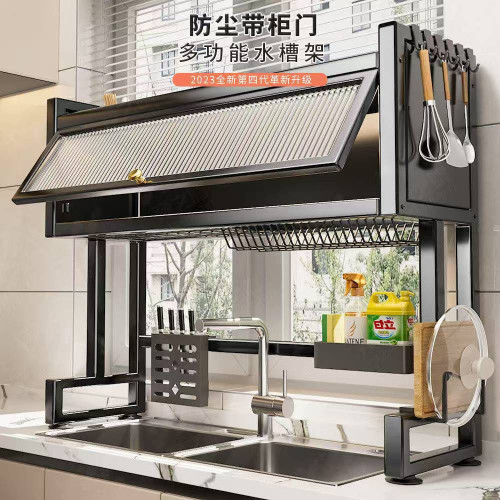 廚房水槽置物架台面碗碟水池碗櫃多功能防塵帶櫃門碗盤收納瀝水架
