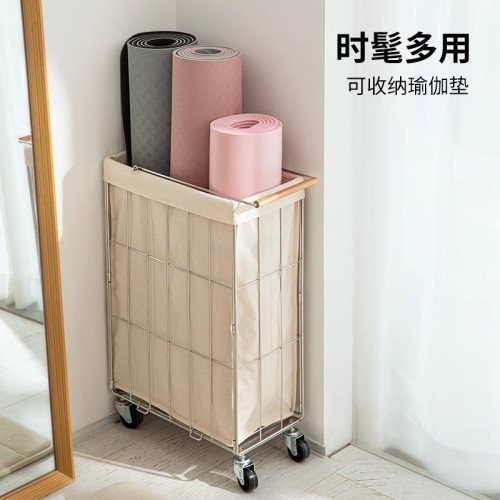 家用不鏽鋼髒衣簍手推車可折曡浴室臥室客房髒衣服褲子整理收納籃