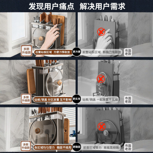 304不鏽鋼廚房刀架筷子筒置物架多功能刀具砧板架一體瀝水收納架