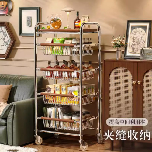 中古風零食置物架多功能夾縫小推車多層果蔬廚房菜籃可移動收納架