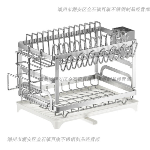 不鏽鋼碗碟架廚房置物架台面瀝水架多功能碗盤筷子刀具一體收納架