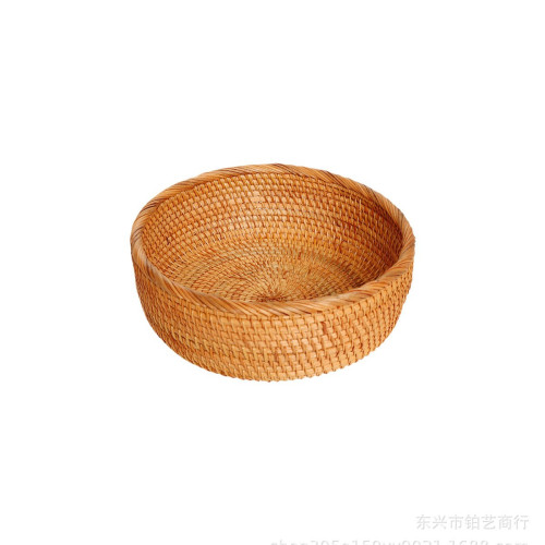 水果籃越南藤編竹編收納筐客廳圓形編織水果盤草編饅頭筐托盤家用