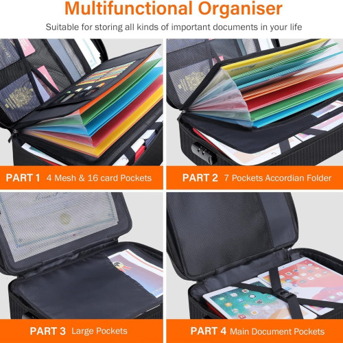 防火包防水護照文件收納包帶鎖大容量卡包帶風琴頁 防火包防水護照文件收納包帶鎖大容量卡包帶風琴頁