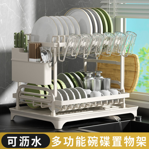 廚房碗碟收納架盤碗瀝水架台面雙層刀具砧板水杯家用多功能收納架