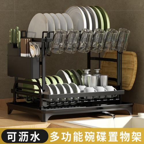 廚房碗碟收納架盤碗瀝水架台面雙層刀具砧板水杯家用多功能收納架