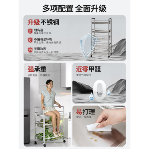 不鏽鋼廚房菜籃子置物架落地多層果蔬微波爐收納架多功能儲物架子