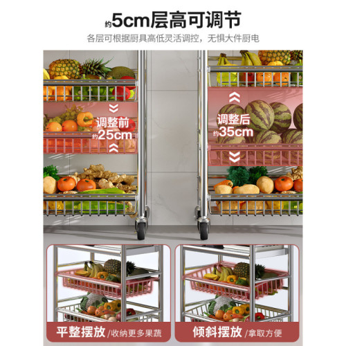 不鏽鋼廚房菜籃子置物架落地多層果蔬微波爐收納架多功能儲物架子