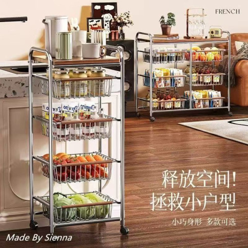 中古風零食置物架多功能夾縫小推車多層果蔬廚房菜籃可移動收納架