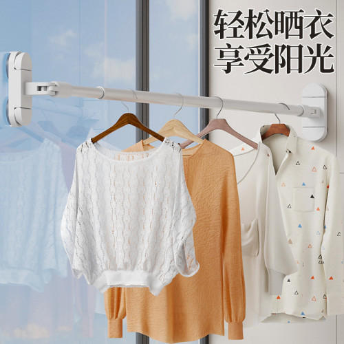 強力吸附吸盤伸縮晾衣架室內陽台曬被桿免打孔壁掛家用加厚晾衣桿
